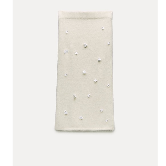 Zara Sequin embroidered Alpaca Blend Knit Pencil Midi Skirt Ecru white S NWT - Picture 10 of 14